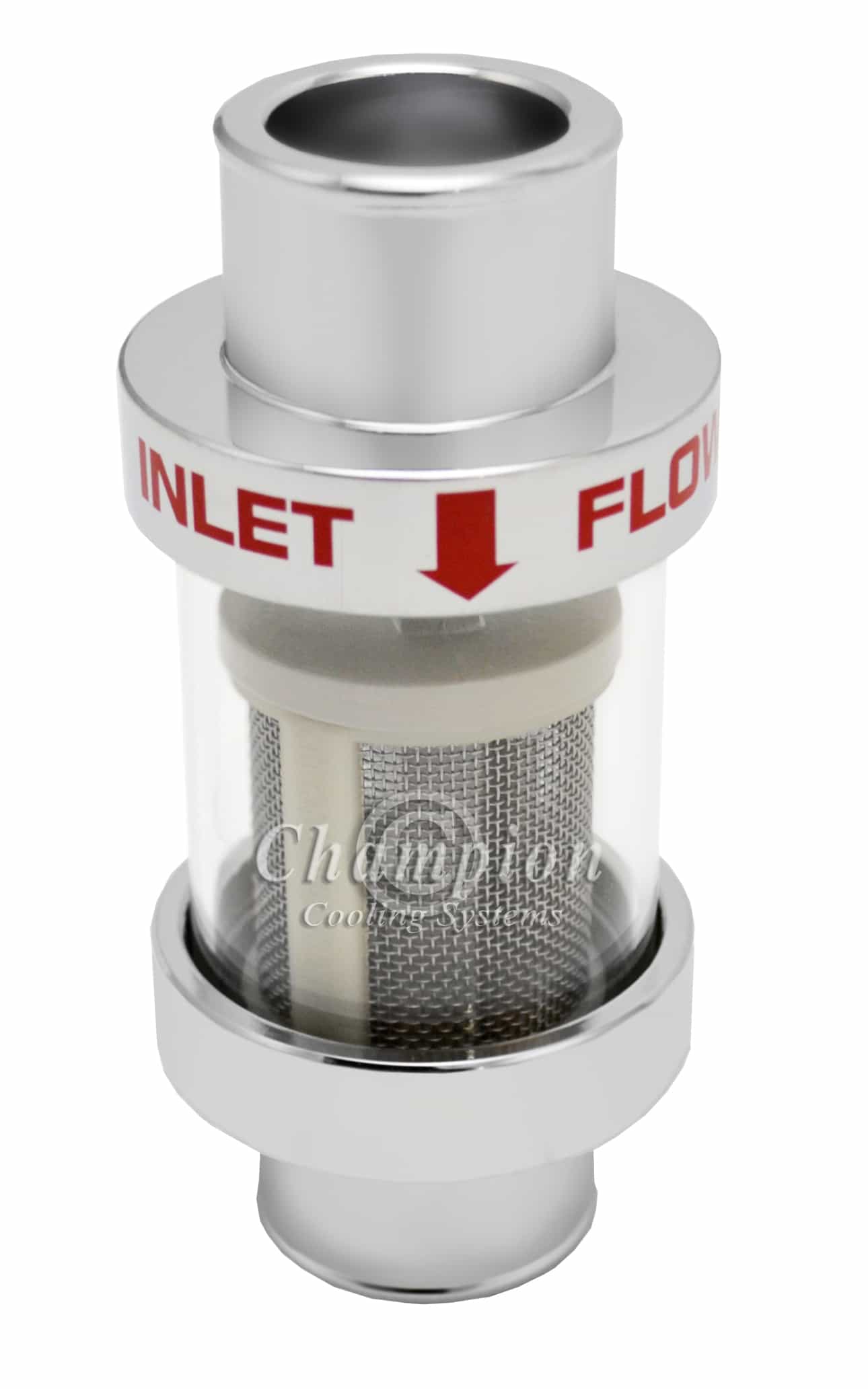 Inline Radiator Hose Filter 1 1/4" — Chrome (See-Through Coolant Filter)