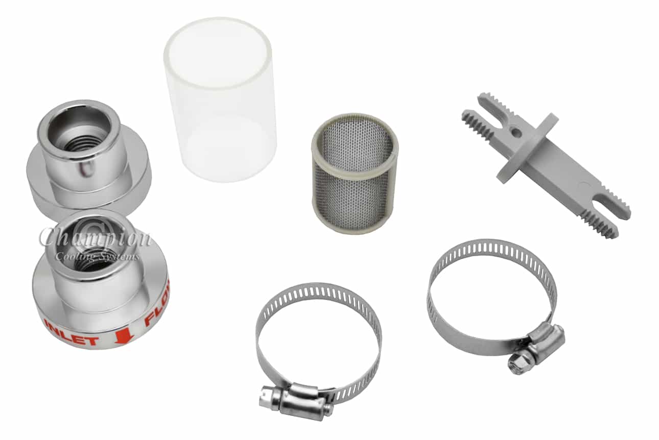 Inline Radiator Hose Filter 1 3/4" — Chrome (See-Through Coolant Filter) — alternate view