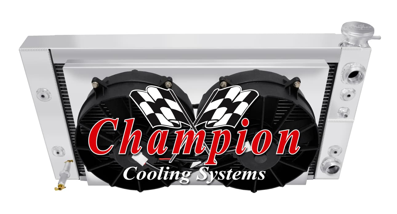 Dual Pass Radiator, Shroud, and Fans For 55-57 Chevy Cars -Grill side cross flow