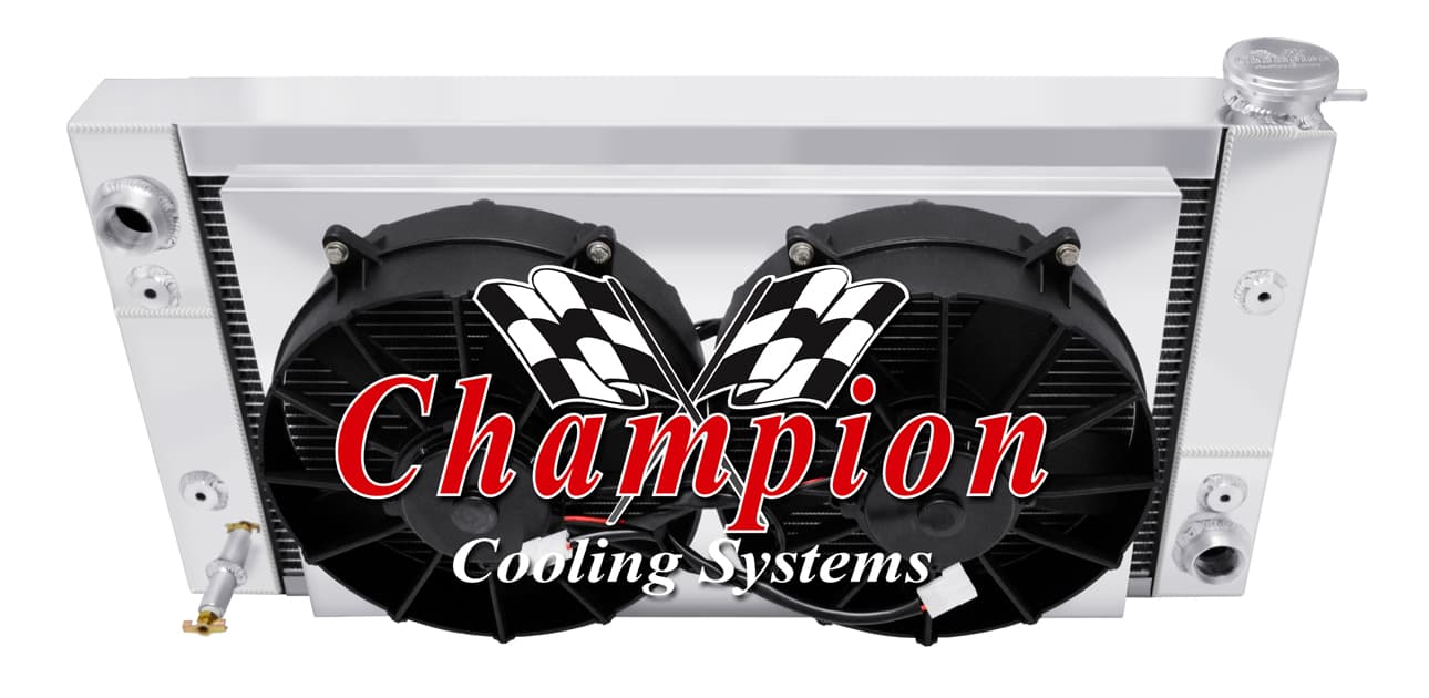 Triple Pass Radiator, Shroud, and Fans For 55-57 Chevy Cars -Grill side cross flow