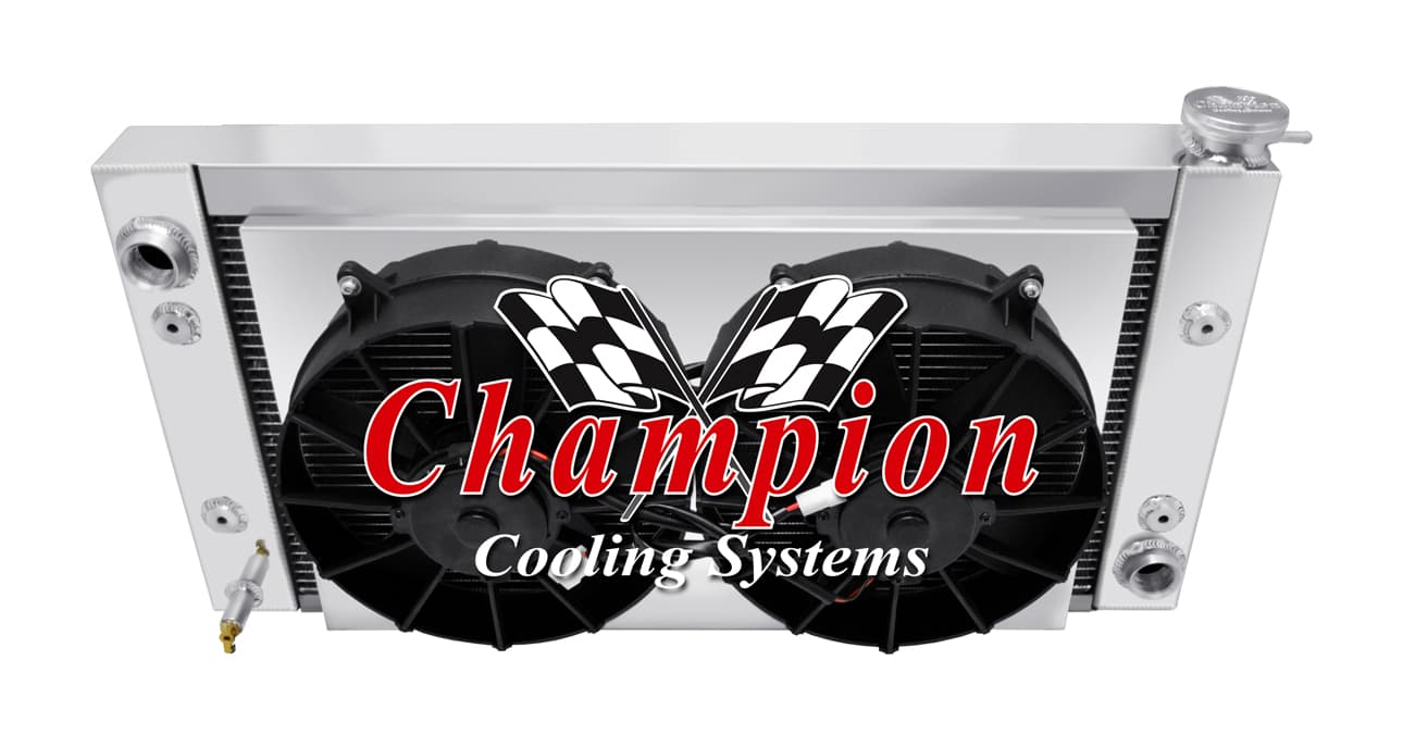 Single Pass Radiator, Shroud, and Fans For 55-57 Chevy Cars -Grill side cross flow